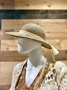 Woven Straw Sun Hat with Cream Ribbon Bow